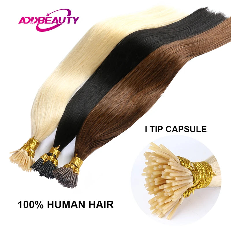Brown Human Hair Extensions for Women Straight ITIP Hair Externsion Human Hair 50 Strands Human Fusion Hair Keratin Capsule Hair
