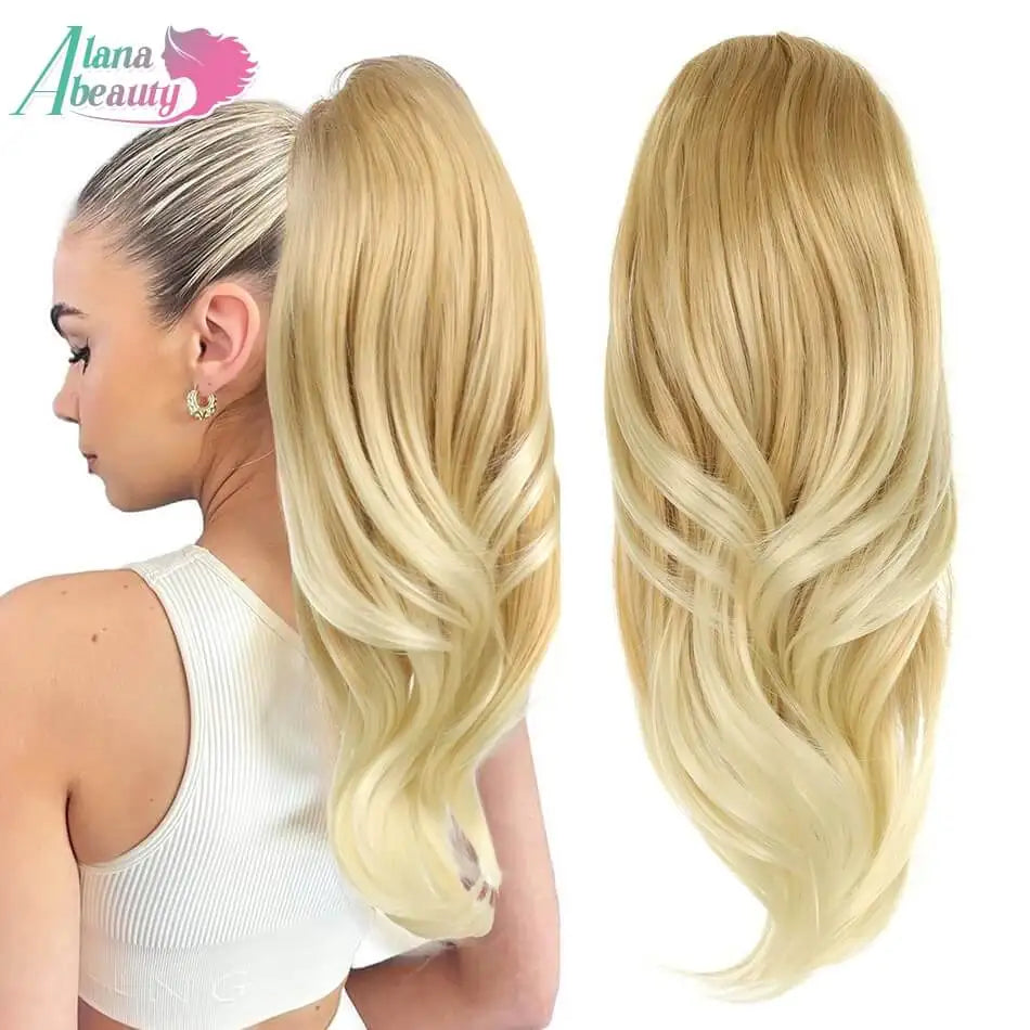 20" Long Wavy Synthetic Ponytail Extension with Drawstring Multi-Layered Clip-In Hair Extension for Instant Length And Volume