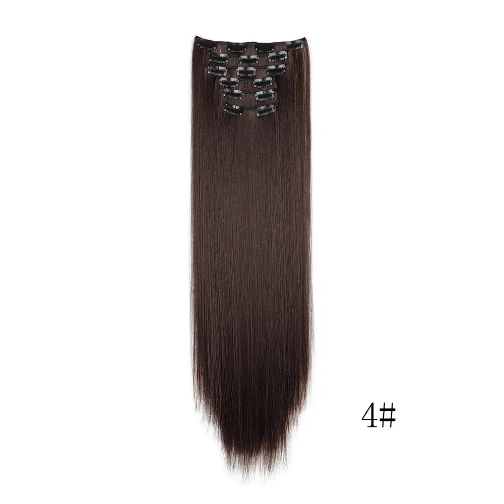 16 Clips in Hair Extensions 24Inchs Long Straight Hairstyle Synthetic Blonde Black Hairpieces Heat Resistant Fake Hair 6Pcs/Set