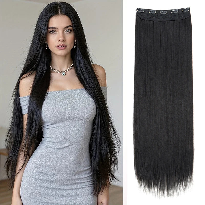 32Inch/40Inch Synthetic Long Straight Hair Extension Clip in Heat Resistant Natural Invisible Hair Accessory for Women