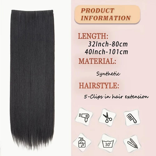 32Inch/40Inch Synthetic Long Straight Hair Extension Clip in Heat Resistant Natural Invisible Hair Accessory for Women