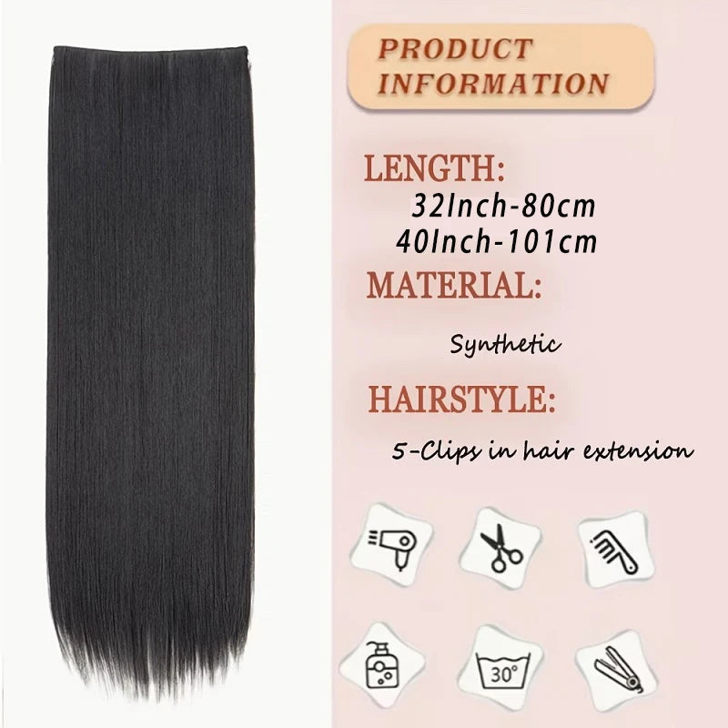 32Inch/40Inch Synthetic Long Straight Hair Extension Clip in Heat Resistant Natural Invisible Hair Accessory for Women