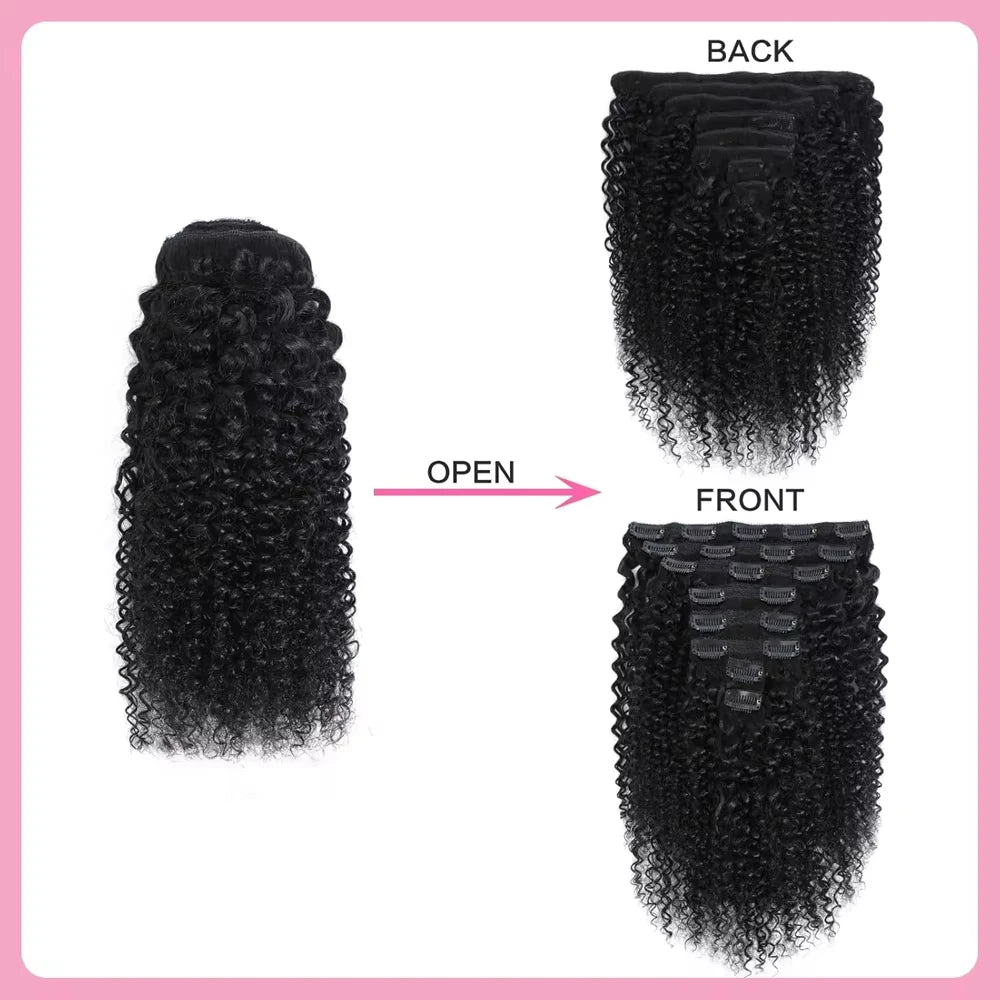 Afro Kinky Curly Clip-in Hair Extensions Real Human Hair Brazilian Remy Clips In Afro Hair for Women Hair Extensions