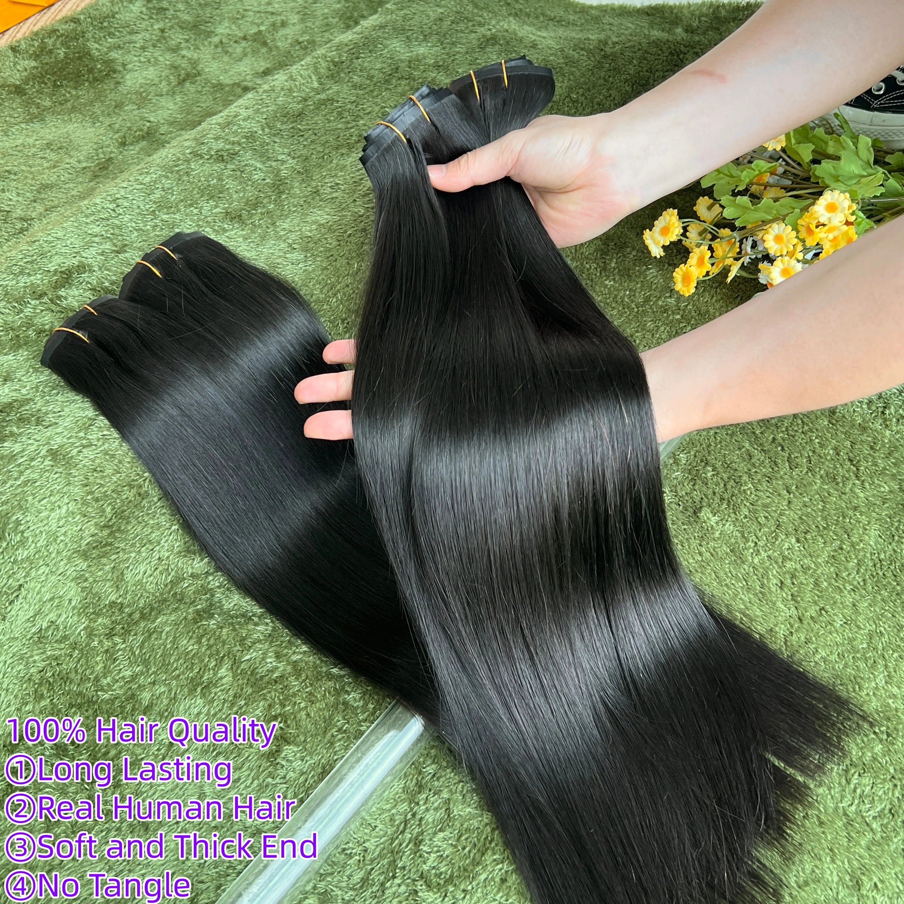 18A Raw Unprocessed 100g Human Hair Extensions Long PU Weft Invisible Straight Hair  7Pcs/Set Seamless Clips in #1B Natural Colo