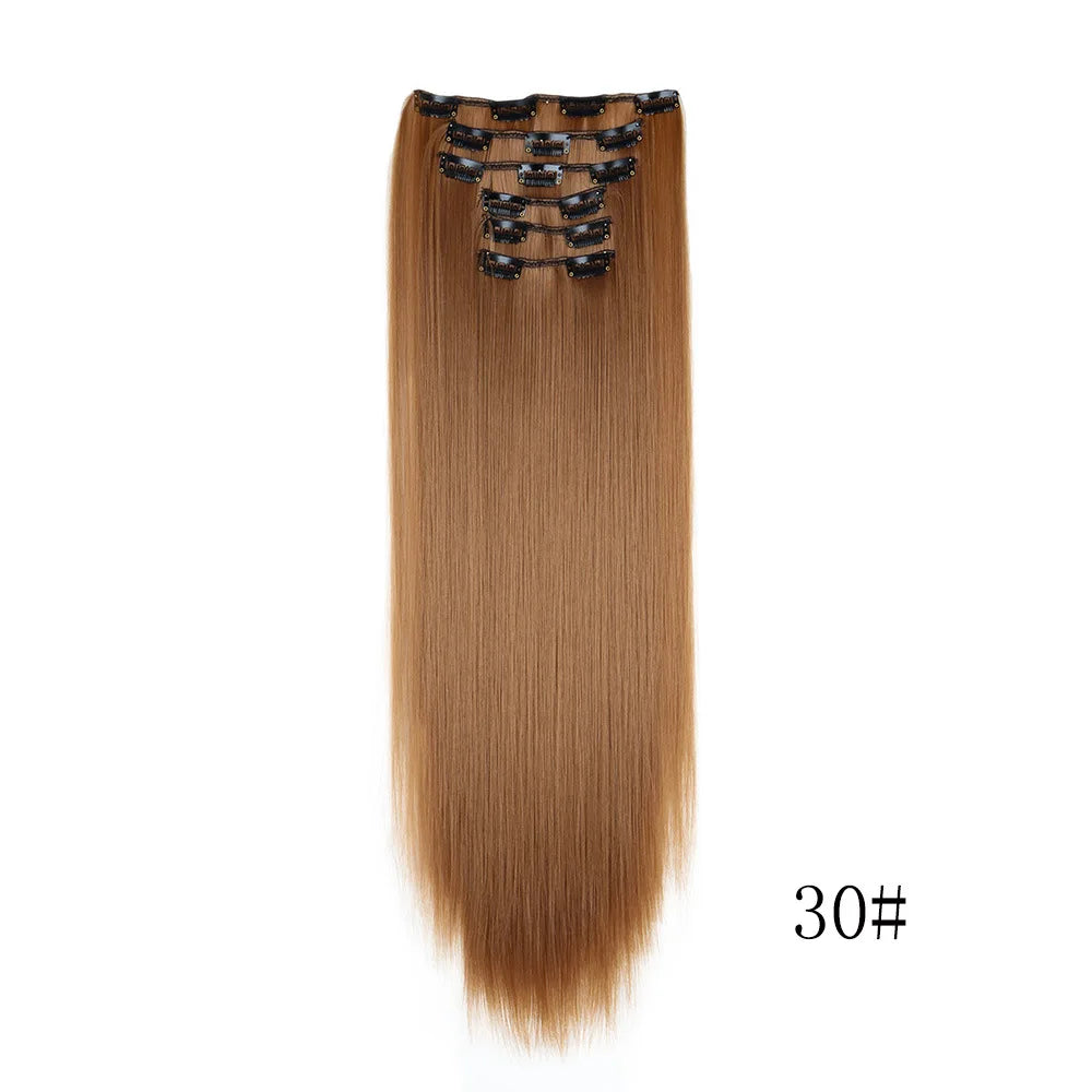 16 Clips in Hair Extensions 24Inchs Long Straight Hairstyle Synthetic Blonde Black Hairpieces Heat Resistant Fake Hair 6Pcs/Set