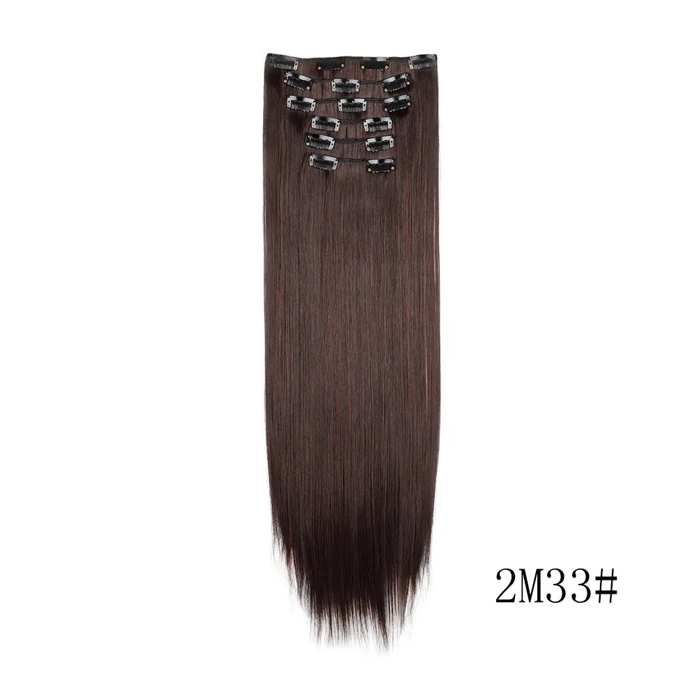 16 Clips in Hair Extensions 24Inchs Long Straight Hairstyle Synthetic Blonde Black Hairpieces Heat Resistant Fake Hair 6Pcs/Set