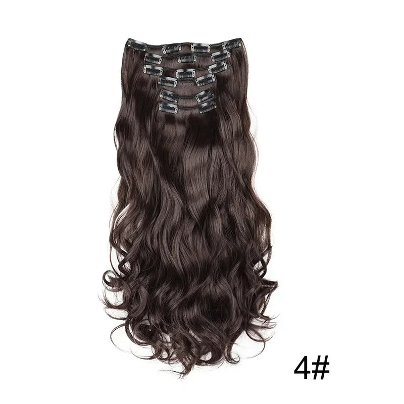 Black Hair Extensions 24"/60cm 6pcs/set Women Long Straight Synthetic Full Head Clip 16 Clips Ombre Heat Resistant Fiber Hair