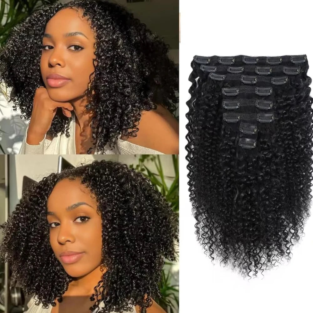 Afro Kinky Curly Clip-in Hair Extensions Real Human Hair Brazilian Remy Clips In Afro Hair for Women Hair Extensions