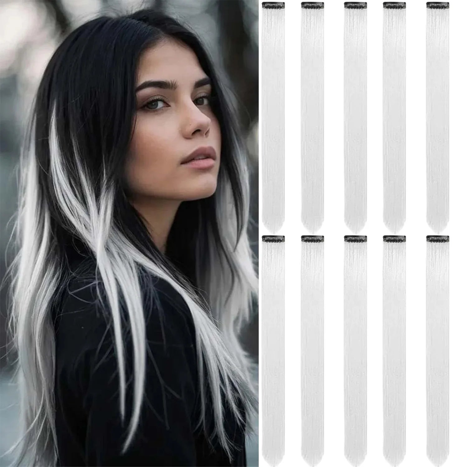 Colored Clip in Hair Extensions for Women & Men - 22" Synthetic Multi-Color Straight Hair Extensions with Vibrant Gradient Color