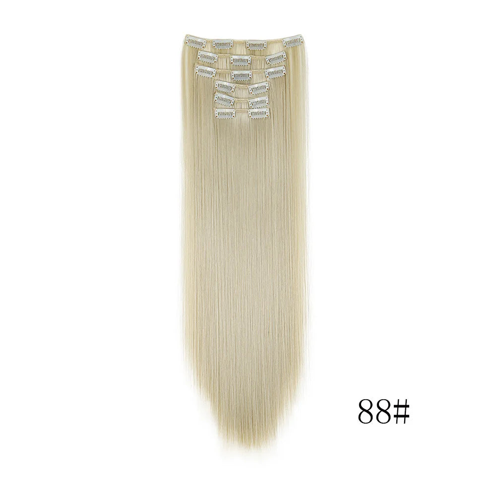 16 Clips in Hair Extensions 24Inchs Long Straight Hairstyle Synthetic Blonde Black Hairpieces Heat Resistant Fake Hair 6Pcs/Set