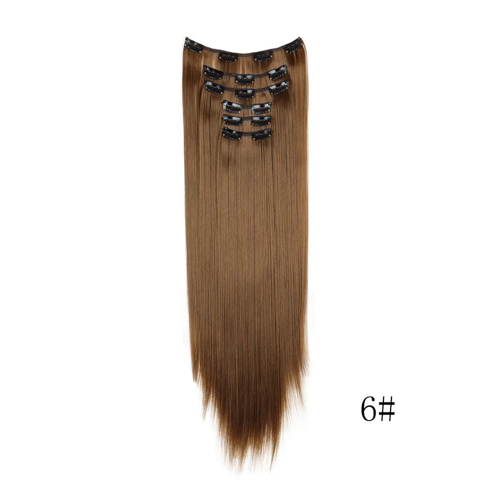 16 Clips in Hair Extensions 24Inchs Long Straight Hairstyle Synthetic Blonde Black Hairpieces Heat Resistant Fake Hair 6Pcs/Set