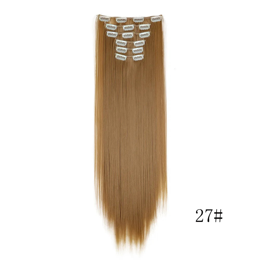 16 Clips in Hair Extensions 24Inchs Long Straight Hairstyle Synthetic Blonde Black Hairpieces Heat Resistant Fake Hair 6Pcs/Set