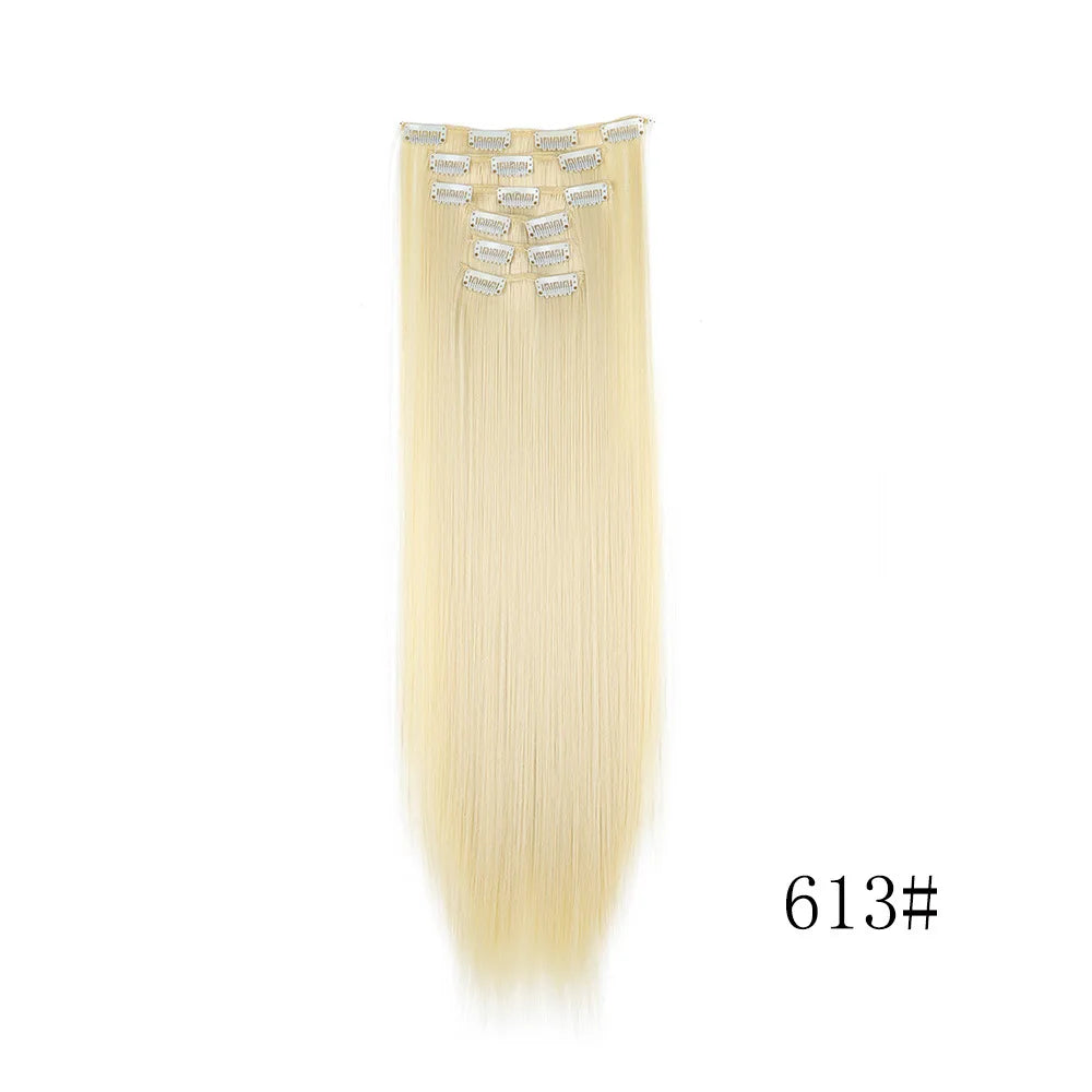 16 Clips in Hair Extensions 24Inchs Long Straight Hairstyle Synthetic Blonde Black Hairpieces Heat Resistant Fake Hair 6Pcs/Set