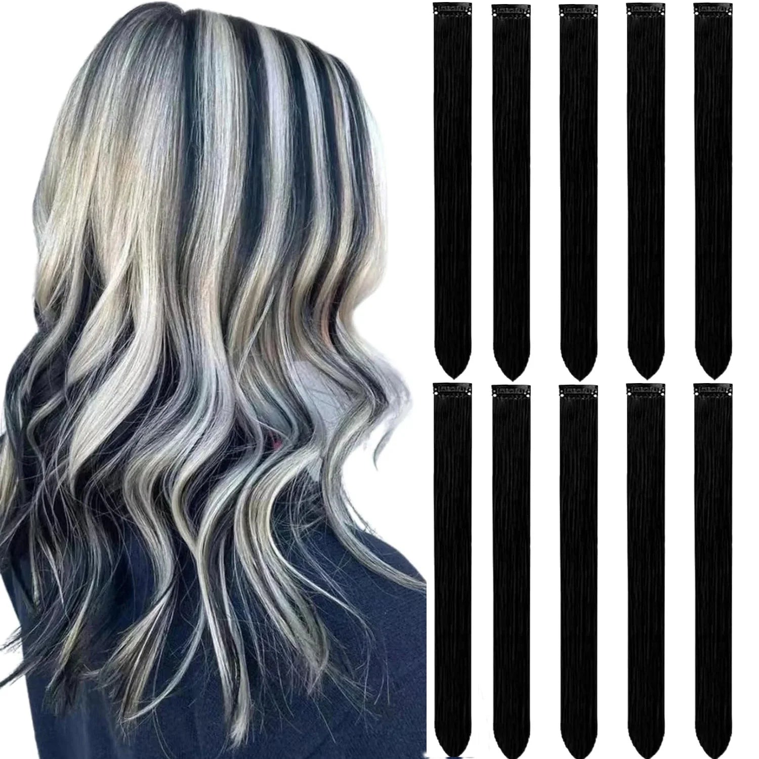 Colored Clip in Hair Extensions for Women & Men - 22" Synthetic Multi-Color Straight Hair Extensions with Vibrant Gradient Color