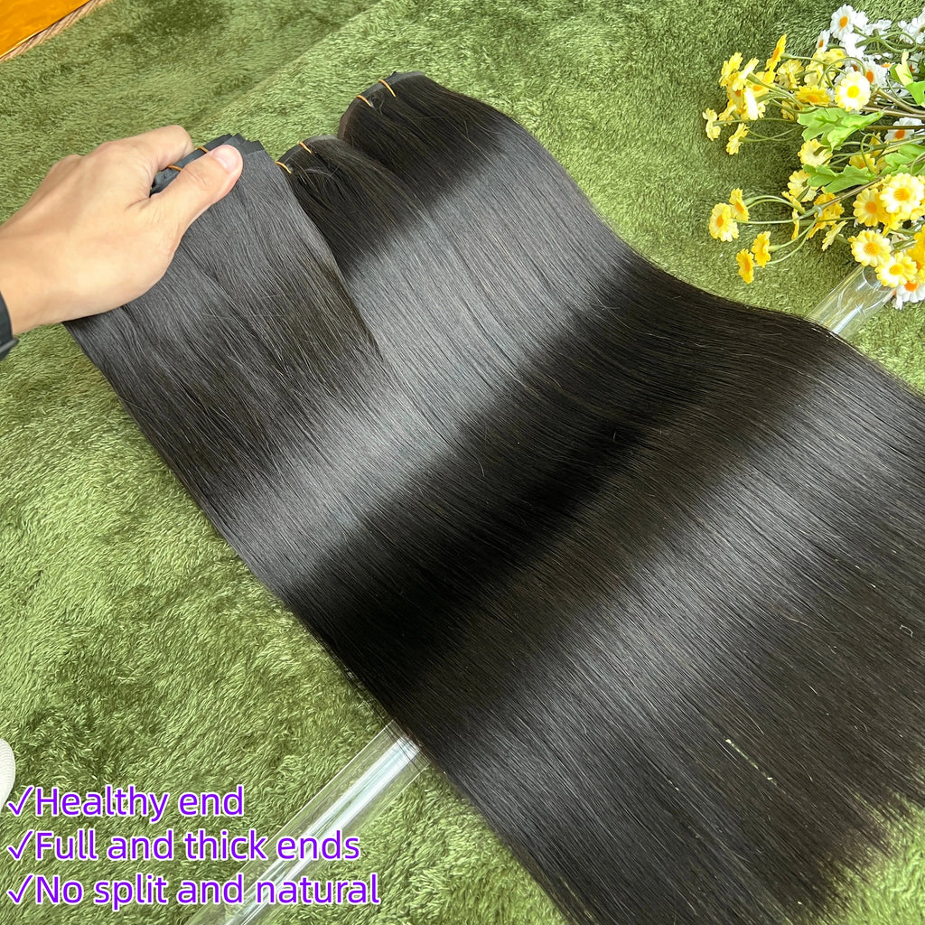 18A Raw Unprocessed 100g Human Hair Extensions Long PU Weft Invisible Straight Hair  7Pcs/Set Seamless Clips in #1B Natural Colo