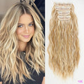 Set of 4 Clip-In Hair Extensions in a Brown-Blonde Shade, 60.96 cm Long, Featuring Wavy And Curly Synthetic Hair