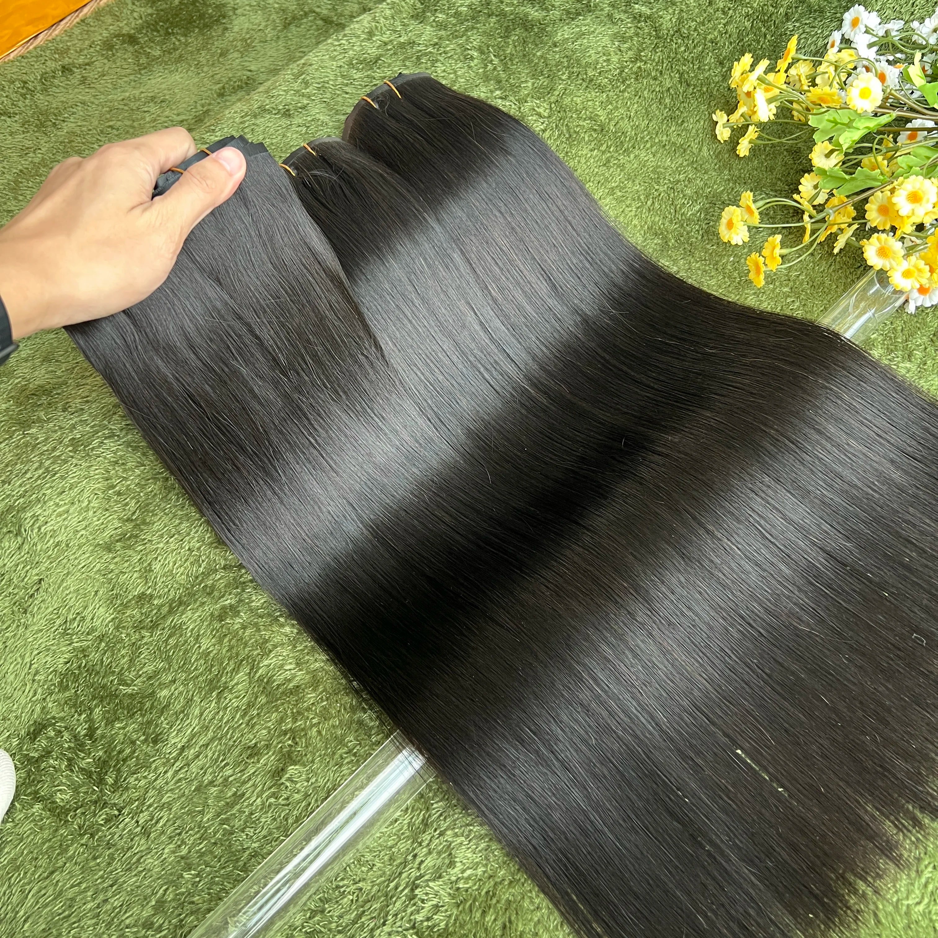 18A Raw Unprocessed 100g Human Hair Extensions Long PU Weft Invisible Straight Hair  7Pcs/Set Seamless Clips in #1B Natural Colo