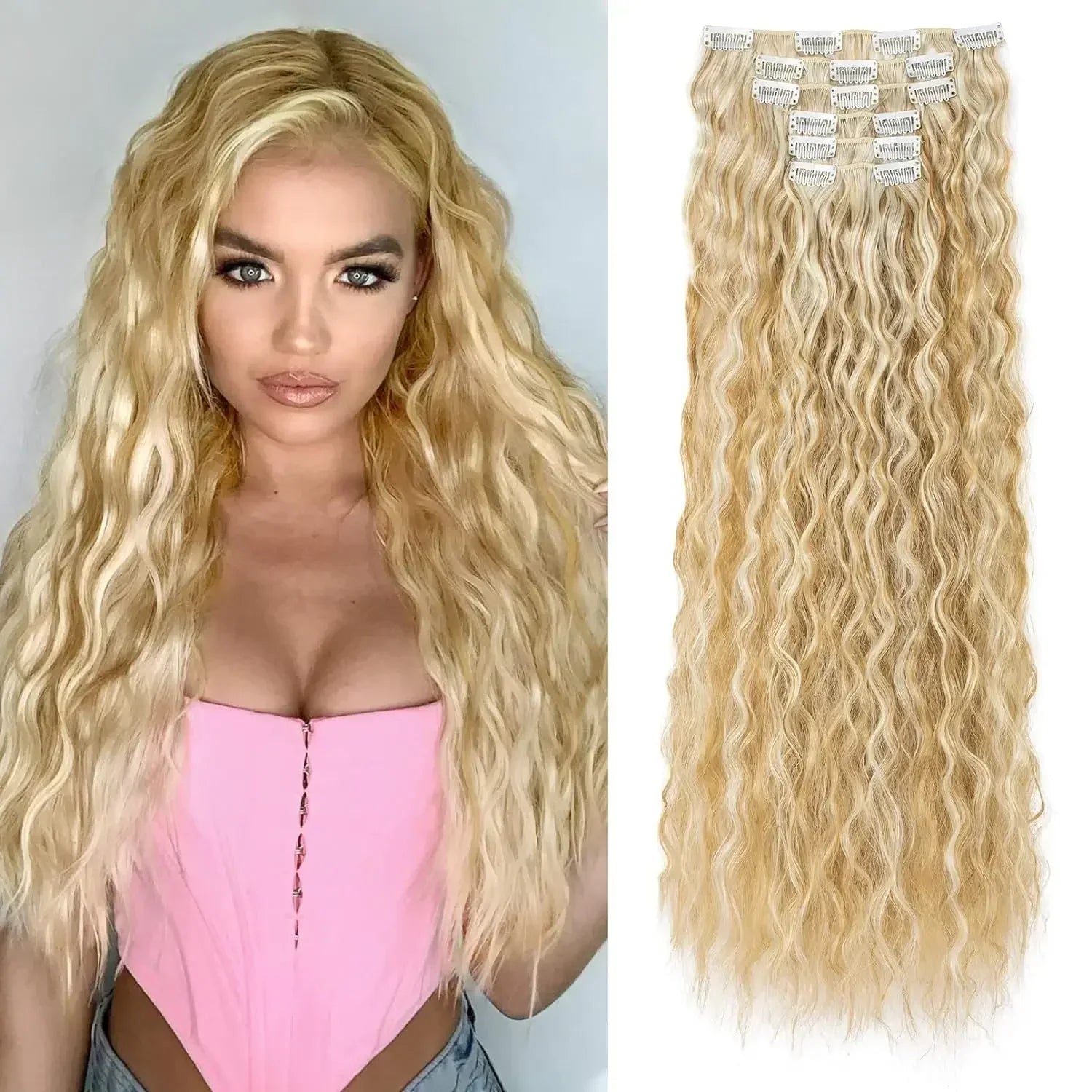 Black Hair Extensions 24"/60cm 6pcs/set Women Long Straight Synthetic Full Head Clip 16 Clips Ombre Heat Resistant Fiber Hair
