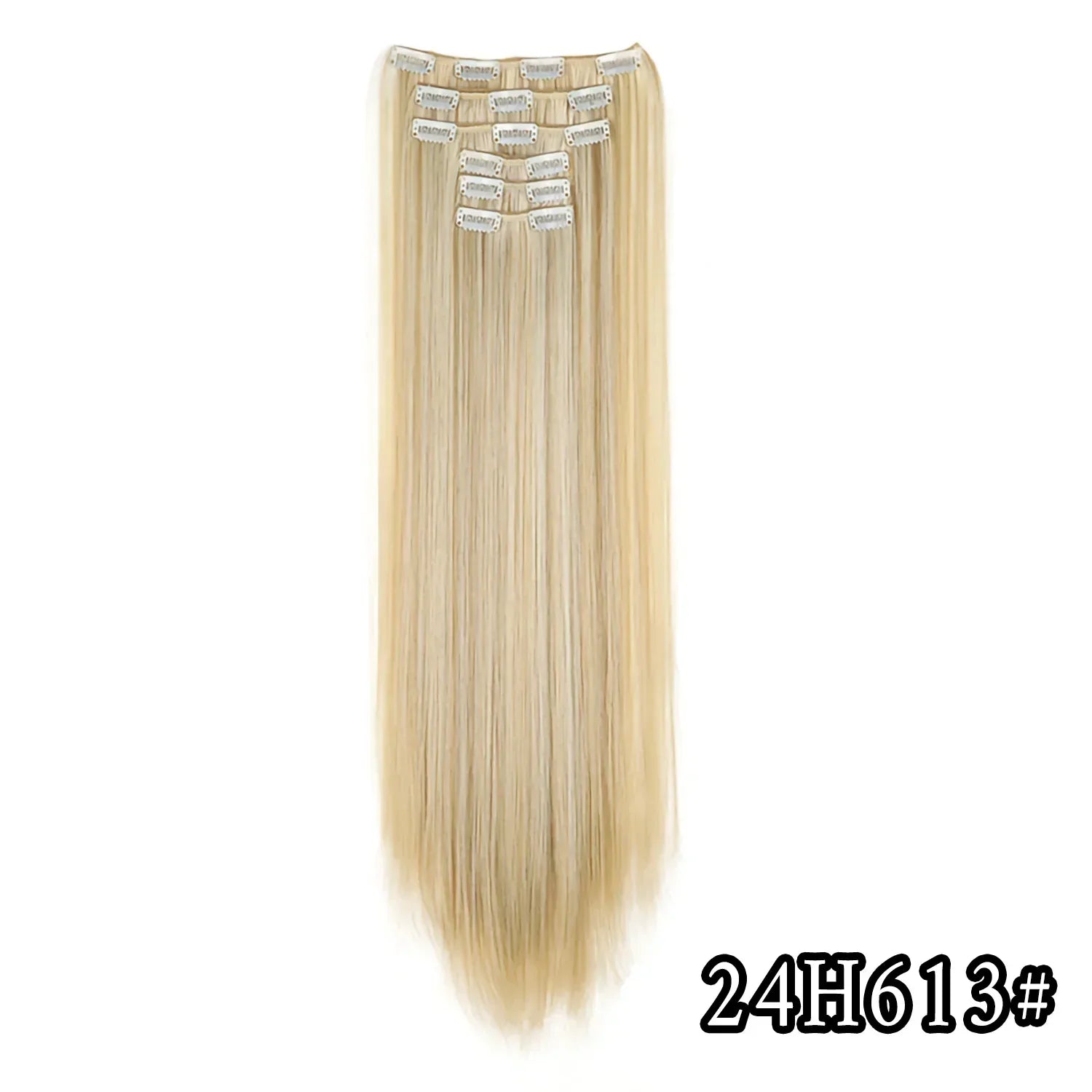 Black Hair Extensions 24"/60cm 6pcs/set Women Long Straight Synthetic Full Head Clip 16 Clips Ombre Heat Resistant Fiber Hair