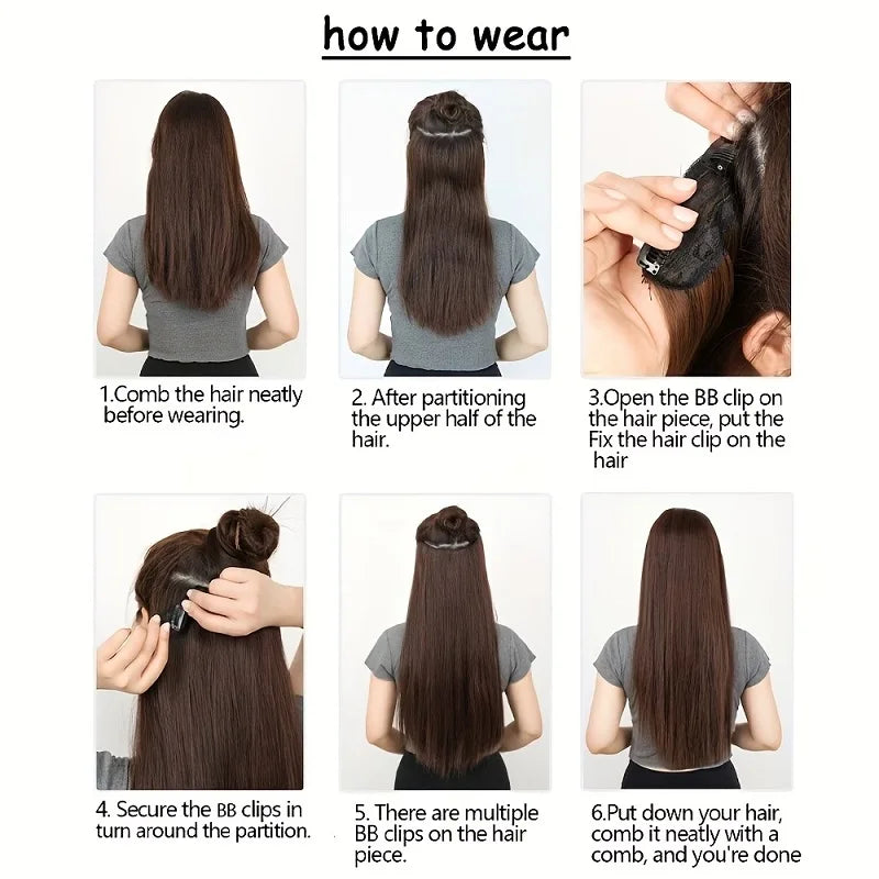 32Inch/40Inch Synthetic Long Straight Hair Extension Clip in Heat Resistant Natural Invisible Hair Accessory for Women