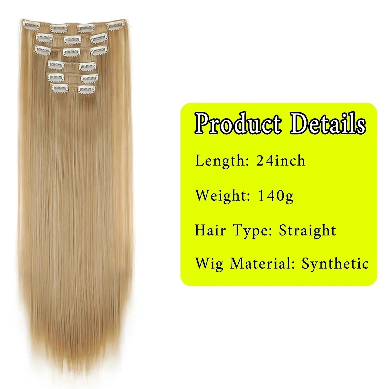 Black Hair Extensions 24"/60cm 6pcs/set Women Long Straight Synthetic Full Head Clip 16 Clips Ombre Heat Resistant Fiber Hair