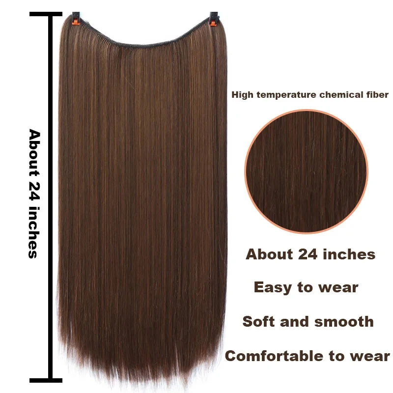 Fish Line Hair Extension Piece Length (40cm 50cm 60cm) Straight Hair Curly Hair Daily Wear Suitable for All Women