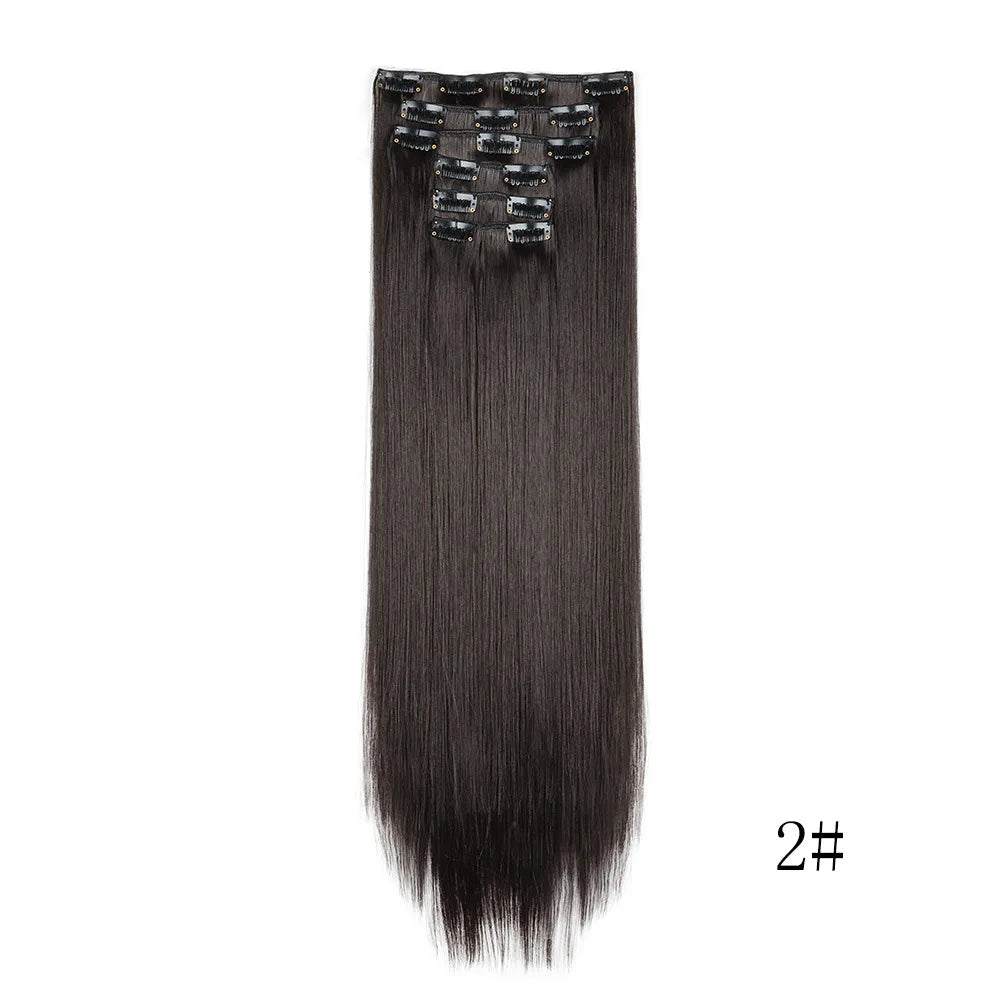 16 Clips in Hair Extensions 24Inchs Long Straight Hairstyle Synthetic Blonde Black Hairpieces Heat Resistant Fake Hair 6Pcs/Set