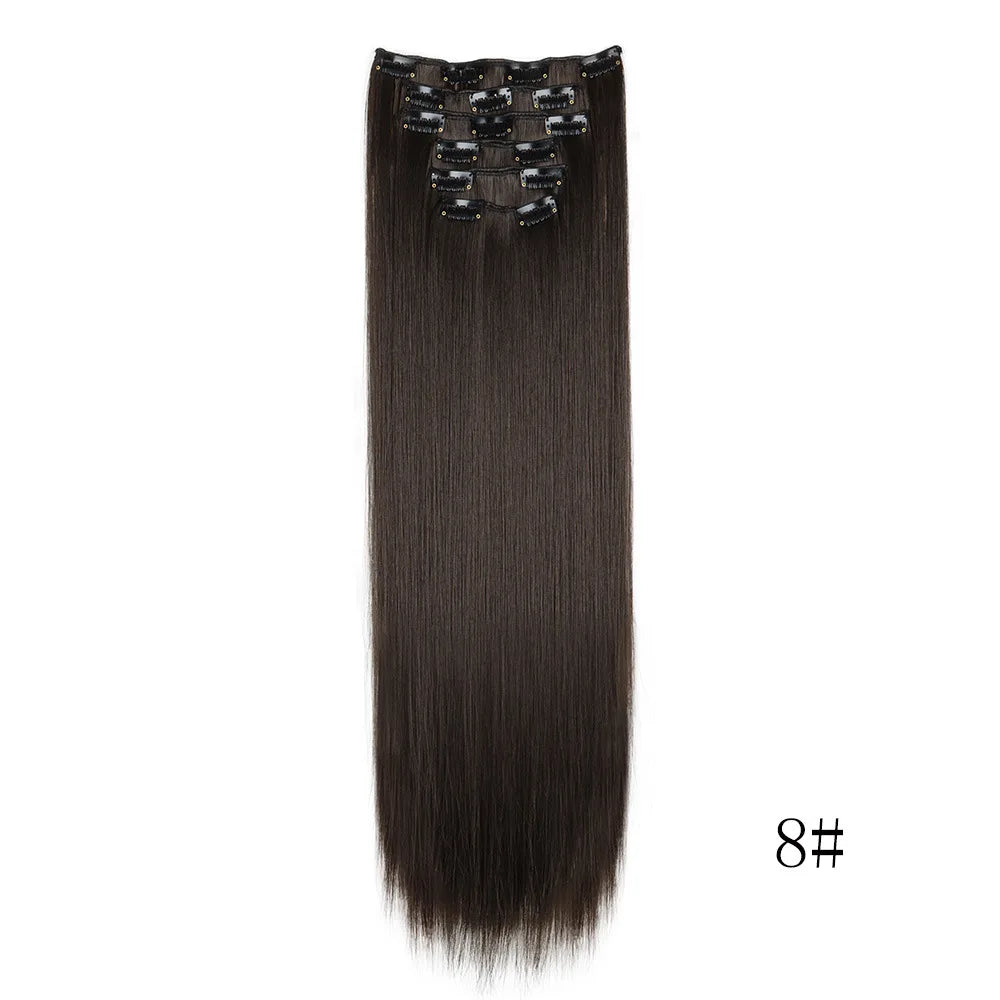 16 Clips in Hair Extensions 24Inchs Long Straight Hairstyle Synthetic Blonde Black Hairpieces Heat Resistant Fake Hair 6Pcs/Set