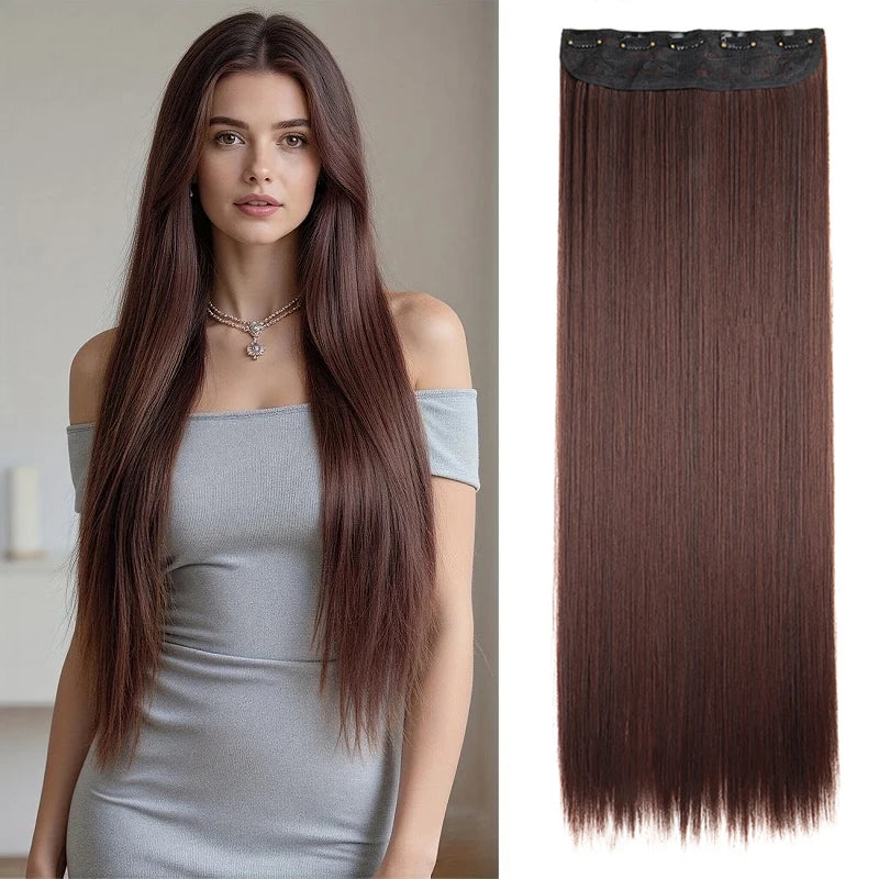 32Inch/40Inch Synthetic Long Straight Hair Extension Clip in Heat Resistant Natural Invisible Hair Accessory for Women
