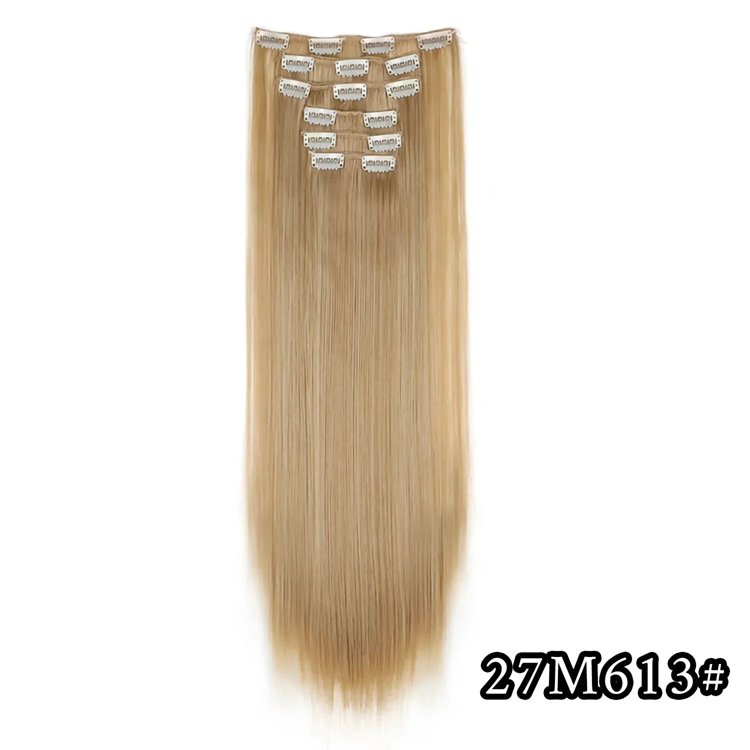 Black Hair Extensions 24"/60cm 6pcs/set Women Long Straight Synthetic Full Head Clip 16 Clips Ombre Heat Resistant Fiber Hair
