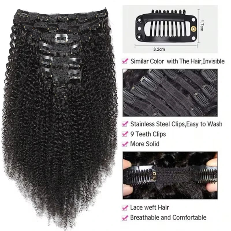 Afro Kinky Curly Clip-in Hair Extensions Real Human Hair Brazilian Remy Clips In Afro Hair for Women Hair Extensions