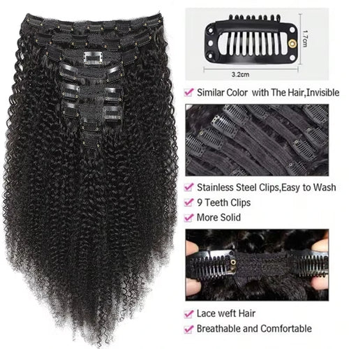 Afro Kinky Curly Clip-in Hair Extensions Real Human Hair Brazilian Remy Clips In Afro Hair for Women Hair Extensions