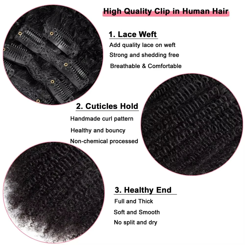 Afro Kinky Curly Clip-in Hair Extensions Real Human Hair Brazilian Remy Clips In Afro Hair for Women Hair Extensions