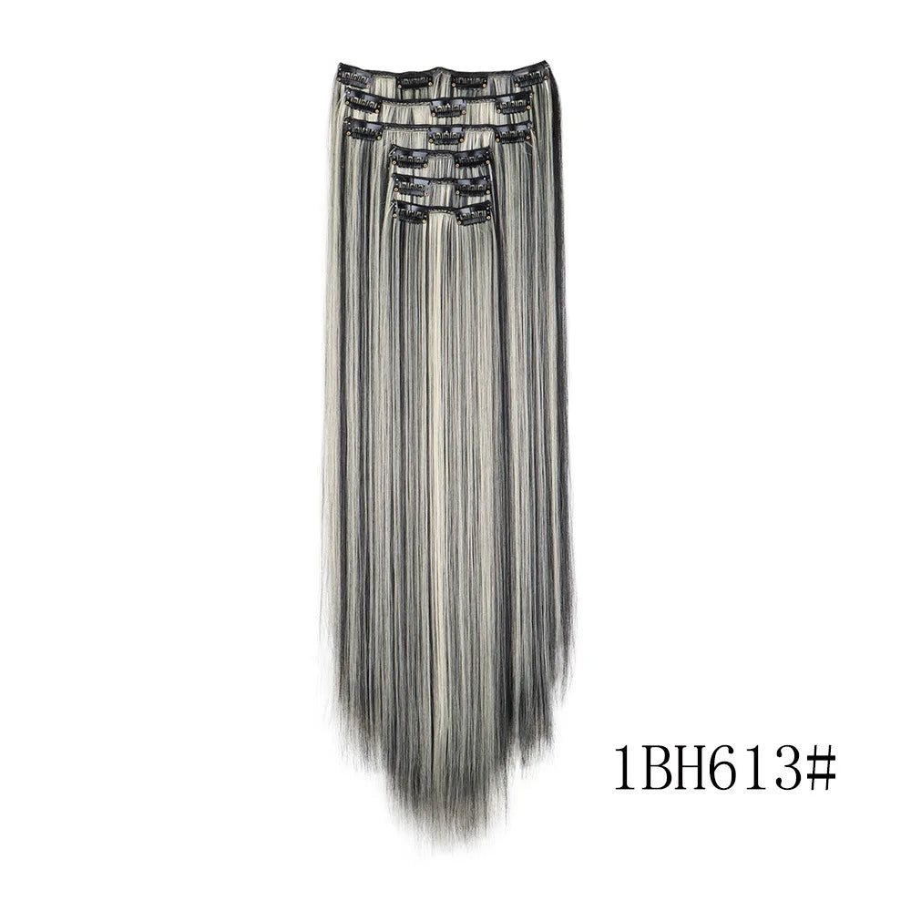 16 Clips in Hair Extensions 24Inchs Long Straight Hairstyle Synthetic Blonde Black Hairpieces Heat Resistant Fake Hair 6Pcs/Set