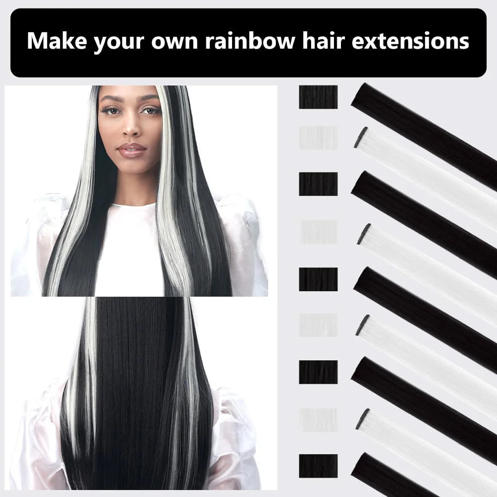 Colored Clip in Hair Extensions for Women & Men - 22" Synthetic Multi-Color Straight Hair Extensions with Vibrant Gradient Color