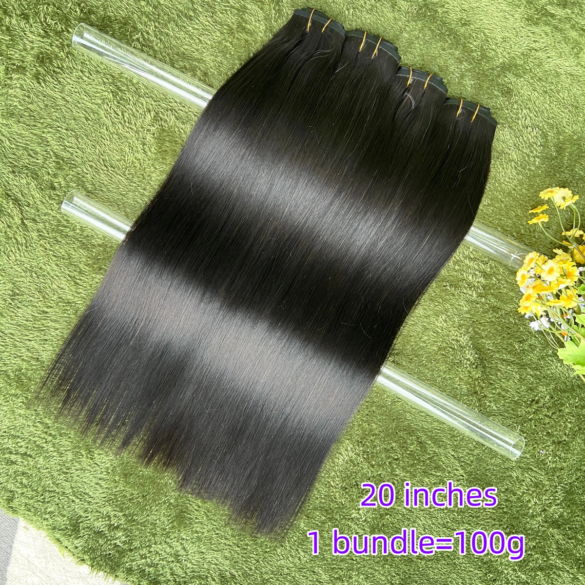 18A Raw Unprocessed 100g Human Hair Extensions Long PU Weft Invisible Straight Hair  7Pcs/Set Seamless Clips in #1B Natural Colo