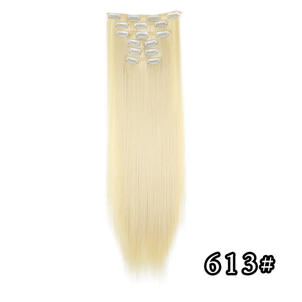 Black Hair Extensions 24"/60cm 6pcs/set Women Long Straight Synthetic Full Head Clip 16 Clips Ombre Heat Resistant Fiber Hair