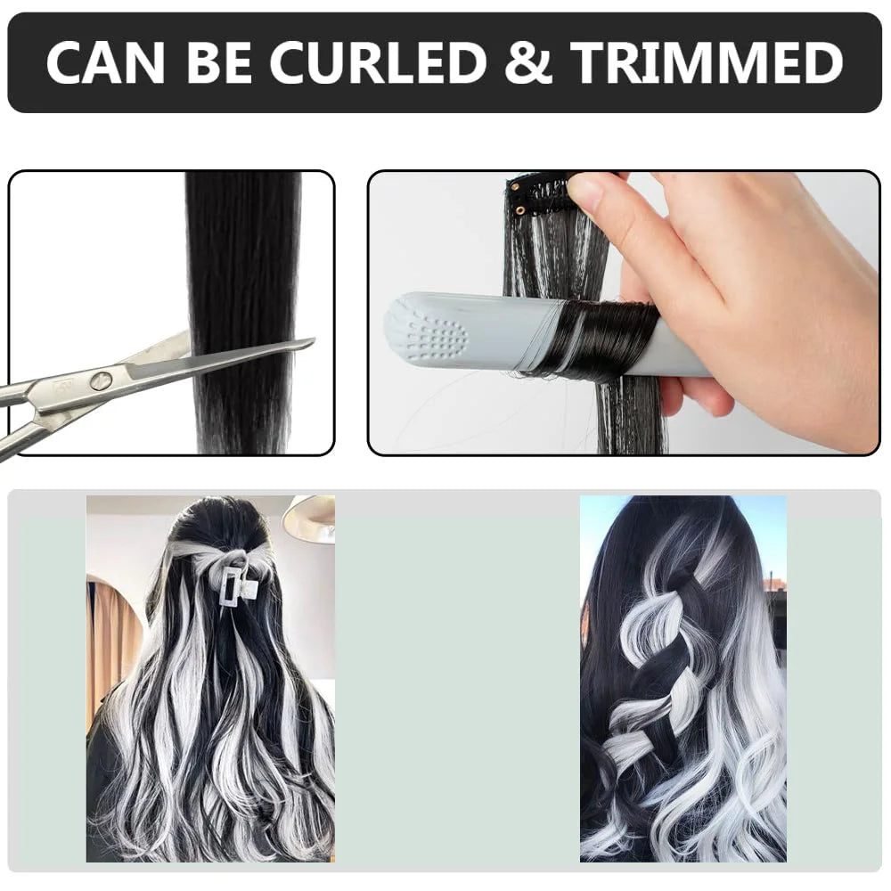 Colored Clip in Hair Extensions for Women & Men - 22" Synthetic Multi-Color Straight Hair Extensions with Vibrant Gradient Color