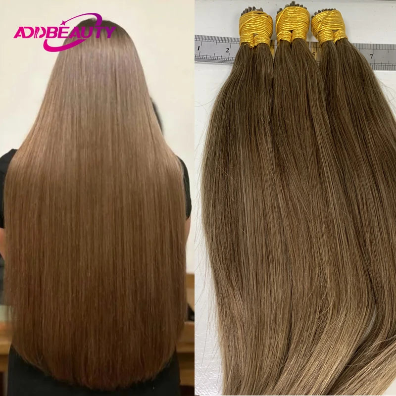 Brown Human Hair Extensions for Women Straight ITIP Hair Externsion Human Hair 50 Strands Human Fusion Hair Keratin Capsule Hair