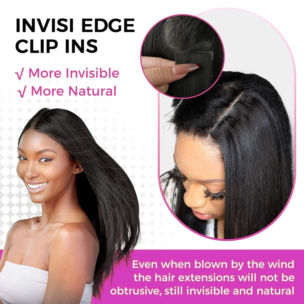 18A Raw Unprocessed 100g Human Hair Extensions Long PU Weft Invisible Straight Hair  7Pcs/Set Seamless Clips in #1B Natural Colo