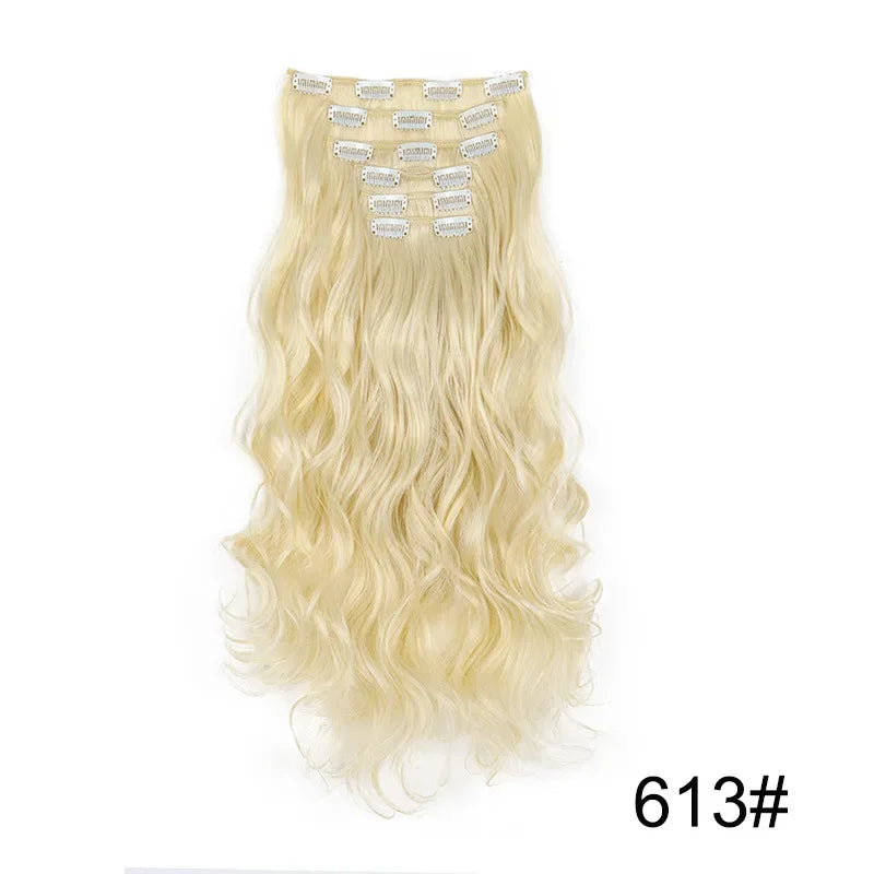 Black Hair Extensions 24"/60cm 6pcs/set Women Long Straight Synthetic Full Head Clip 16 Clips Ombre Heat Resistant Fiber Hair