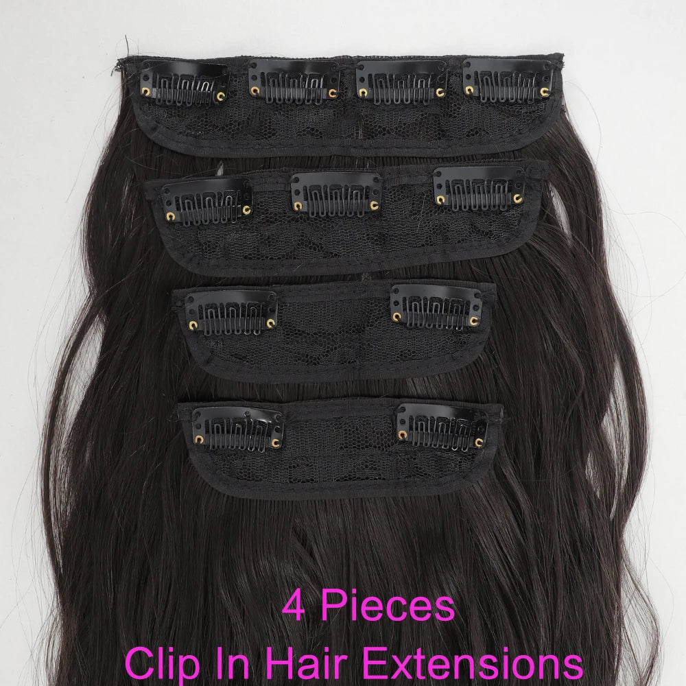 Set of 4 Clip-In Hair Extensions in a Brown-Blonde Shade, 60.96 cm Long, Featuring Wavy And Curly Synthetic Hair