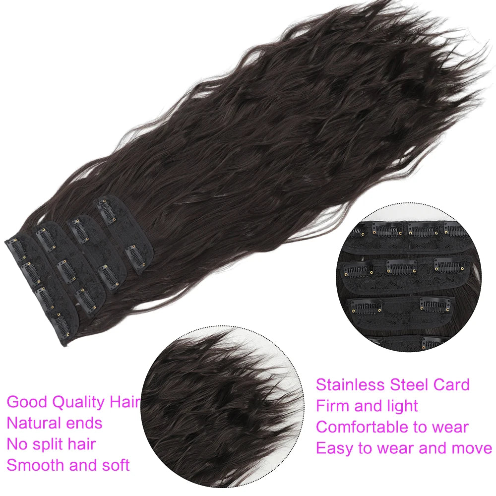 Set of 4 Clip-In Hair Extensions in a Brown-Blonde Shade, 60.96 cm Long, Featuring Wavy And Curly Synthetic Hair