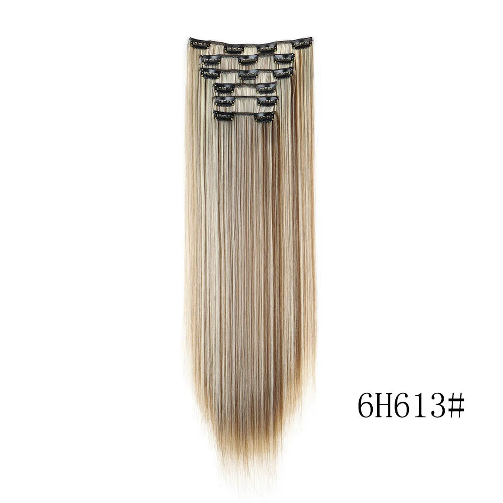16 Clips in Hair Extensions 24Inchs Long Straight Hairstyle Synthetic Blonde Black Hairpieces Heat Resistant Fake Hair 6Pcs/Set