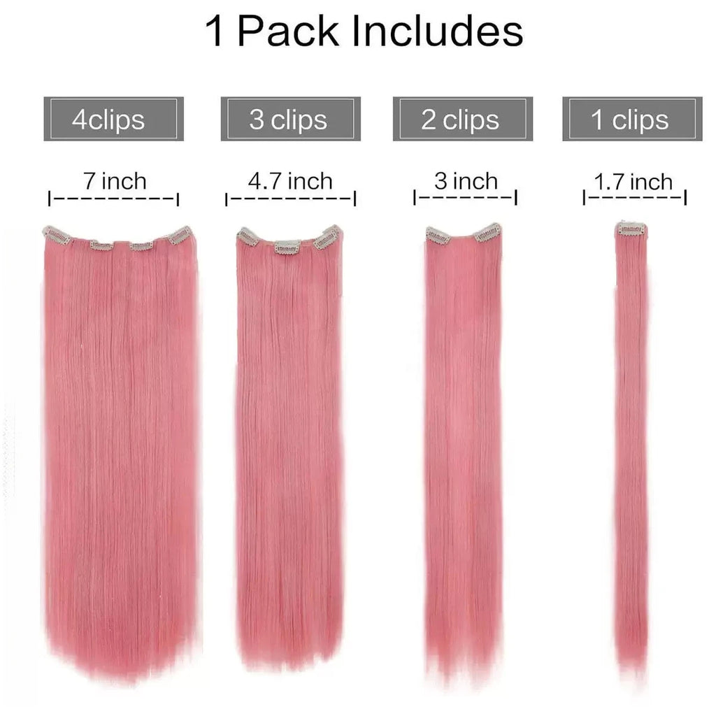 7 Clips In Hair Extensions Long Straight Hairstyle Pink 60CM Natural Synthetic Hair Daily Use Hairpiece For Women