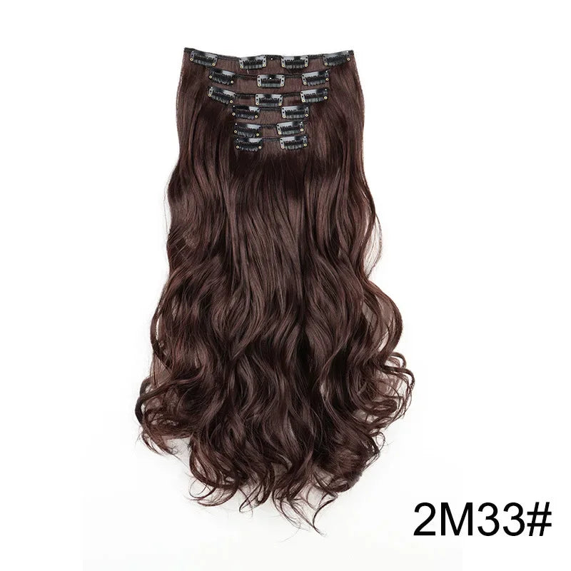 Black Hair Extensions 24"/60cm 6pcs/set Women Long Straight Synthetic Full Head Clip 16 Clips Ombre Heat Resistant Fiber Hair