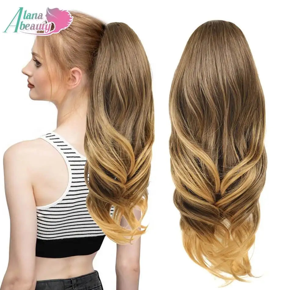 20" Long Wavy Synthetic Ponytail Extension with Drawstring Multi-Layered Clip-In Hair Extension for Instant Length And Volume