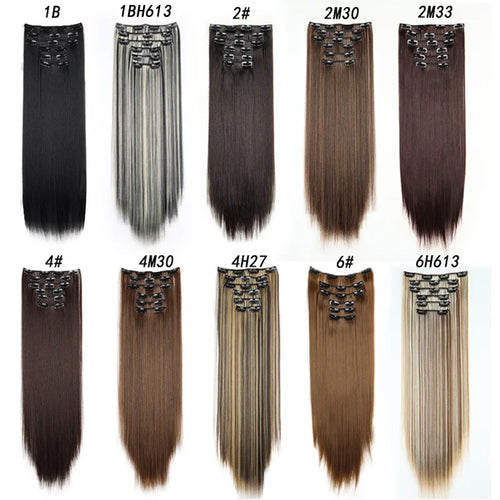 16 Clips in Hair Extensions 24Inchs Long Straight Hairstyle Synthetic Blonde Black Hairpieces Heat Resistant Fake Hair 6Pcs/Set