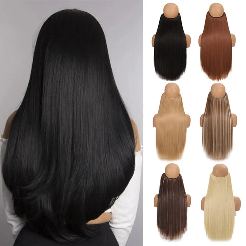 Fish Line Hair Extension Piece Length (40cm 50cm 60cm) Straight Hair Curly Hair Daily Wear Suitable for All Women