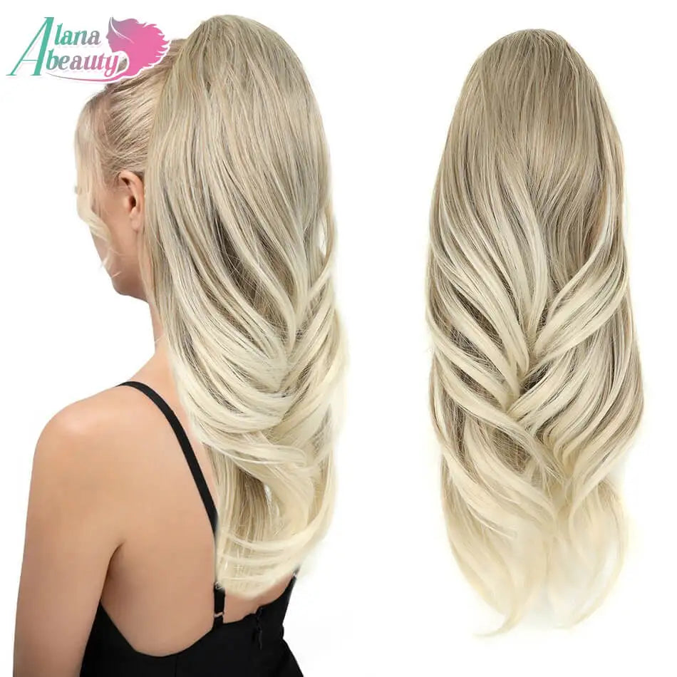 20" Long Wavy Synthetic Ponytail Extension with Drawstring Multi-Layered Clip-In Hair Extension for Instant Length And Volume